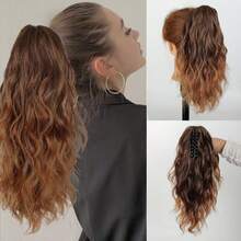 Auslandshandel Wellige Pferdeschwanz Haarverlängerung Mit Großer Haarspange Und Kordelzug, Kleine Locken Voluminöse Pferdeschwanz Perücke HA2882 - Verschiedenfarbig - Übersicht 23