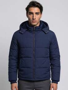 Men's Thermal Waterproof Lined Jacket With Hood, Winter Coat For Cold Weather - Navy Blue - View 1