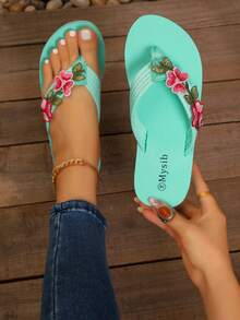 Women's Summer New Wedge Platform Flip Flops, Comfortable Breathable Non-Rubbing Beach Sandals, Versatile Slippers - Cadet Blue - View 7