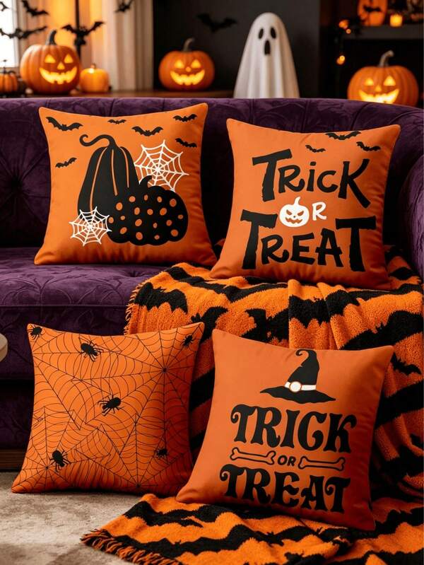 1/4 vỏ gối họa tiết Halloween mới, vỏ đệm chủ đề Halloween, vỏ gối trang trí hình vuông, gối trang trí Halloween, phù hợp cho phòng khách, sofa và trang trí tiệc phòng ngủ, không bao gồm ruột gối