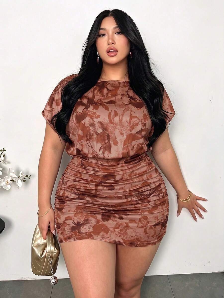 Women's Casual Dress With Patches And Ruching, Size [Size] - Multicolor 5 - View 1