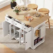 Kitchen Island, Removable Partitions, Kitchen Unit, Serving Cart With Worktop, Sideboard, Wood-Effect Serving Cart, Sideboard, Tempered Glass Display Cabinet, White - White - View 12