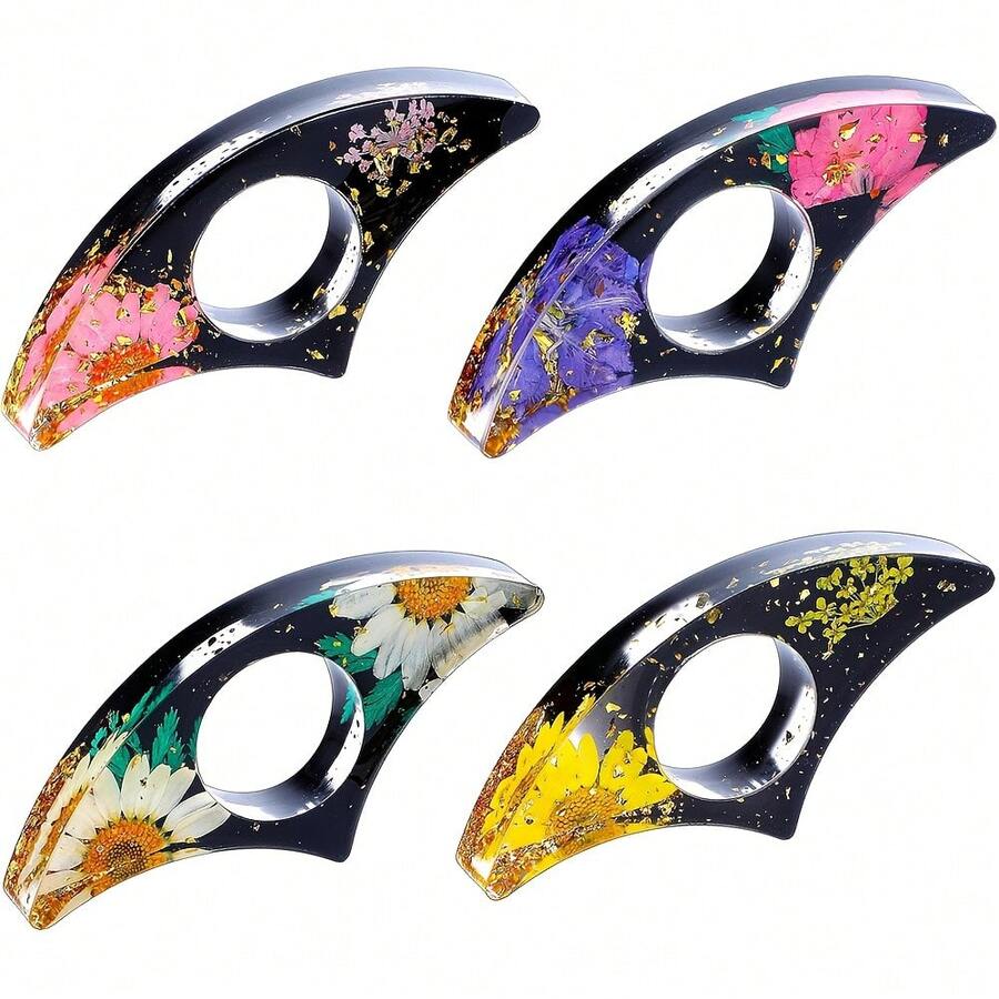 4Pcs Printed Dried Flower Pattern Acrylic Thumb Book Page Clips, Aesthetic Reading Accessory Page Holders, Exquisite Birthday Holiday Gift For Book Lovers Women Readers School Supplies - A - View 1