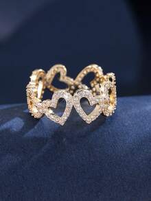 1pc Luxury Minimalist Hollow Heart Design Ring, Niche Luxury Micro-Inlaid Ring, Versatile Daily Accessory - JZ23957 - View 11