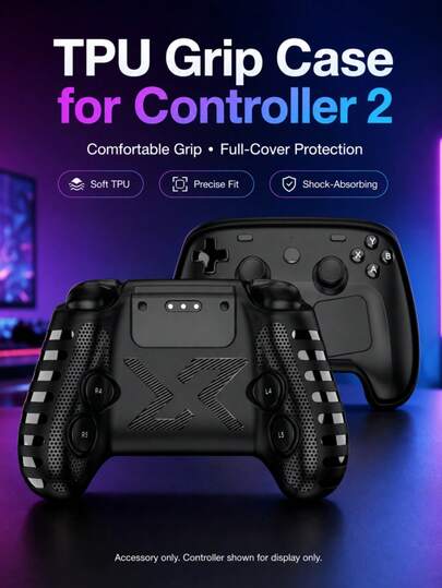 2件組 TPU Steam Controller 2 遊戲手把保護殼，全包覆前後面防護握把殼，柔軟防滑防震耐刮手把保護套，按鈕與觸控板精確開孔，舒適握感，易安裝拆卸，遊戲手把配件，不含手把