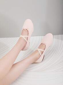 Women's Ballet Dance Shoes Pink Drawstring Low Heel 1cm Rubber Soft Sole Jazz Salsa Modern Dance Shoes Comfortable Soft For Performance - Pink - View 2