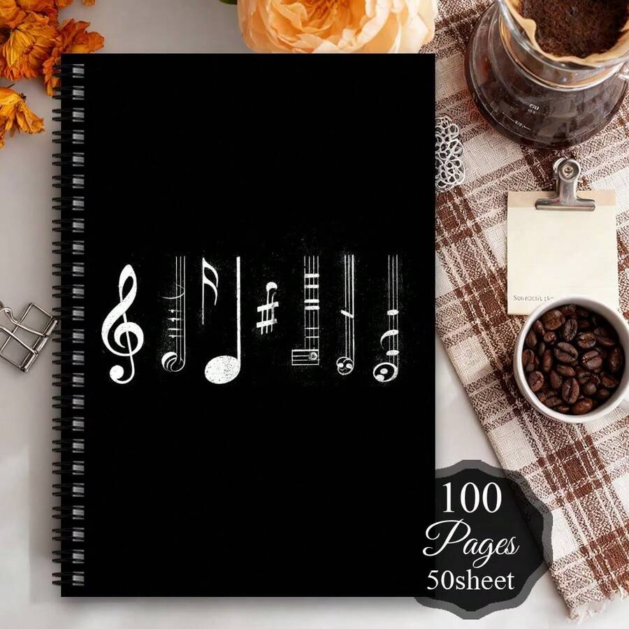 1pc Fun Music Spiral Notebook Travel Journal, Musical Note Design Office Planner, Personal Organizer, Perfect Gift For Friends, Colleagues, Composers, Songwriters And Music Lovers, Suitable For Writing, Journaling And Learning, Travel Style - H - View 1