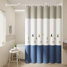 1pc Pendant Light Pattern Shower Curtain, Cartoon Design, Bathroom Divider Curtain, Includes Hooks, Easy To Install - Multicolor - View 2