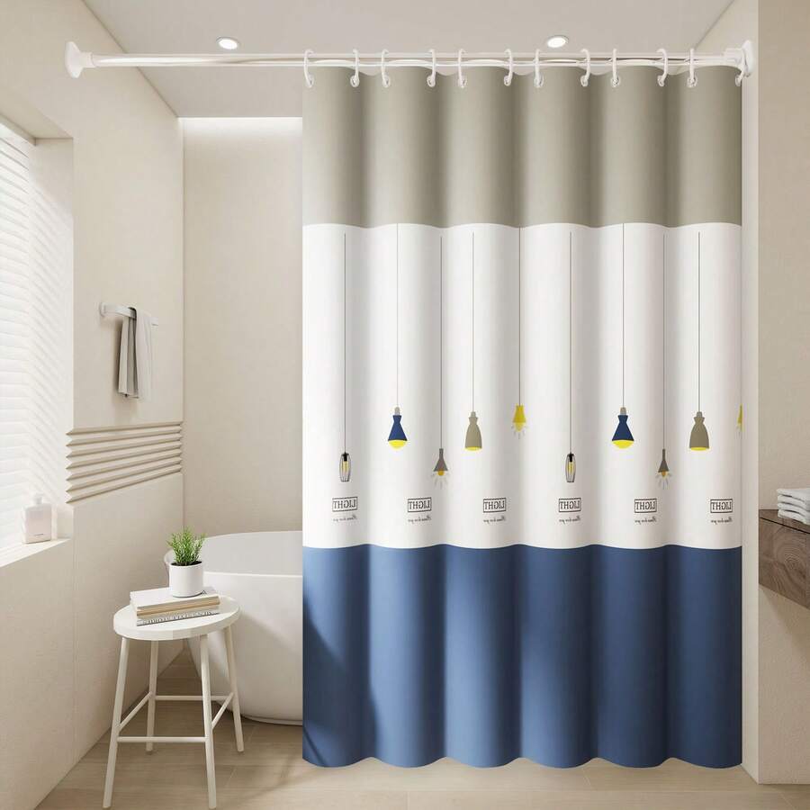 1pc Pendant Light Pattern Shower Curtain, Cartoon Design, Bathroom Divider Curtain, Includes Hooks, Easy To Install
