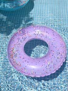 1pc 90# Sequin Flower Inflatable Swim Ring/Pool Float, Blue/Purple/Yellow, Suitable For Water Play And Pool Parties - Multicolor - View 9