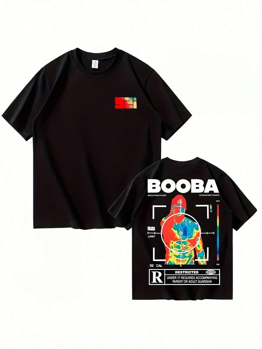 Camiseta Unisex con Estampado del Personaje Bo0BA - Roja, Manga Corta, Cuello Redondo, Estilo Casual Urbano, con un Impresionante Diseño de Cara de Bo0BA, Camiseta Cómoda para Todas las Temporadas, Lavable a Máquina - Negro - Ver 1