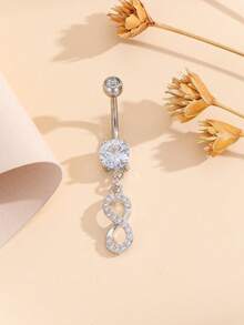 1pc Fashionable Stainless Steel Rhinestone Zirconia Digital Belly Button Piercing, Suitable For Women's Daily Wear - Multicolor - View 1