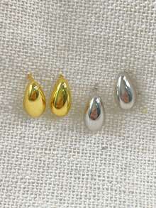 1對S925純銀小眾Ins風極簡水滴耳釘耳環，女款獨特奢華高端優雅百搭飾品，適合日常穿戴、約會，送女友禮物 - 水滴 - 查看 3