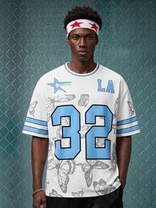 EVRINFINITE Herren Retro LA Streetwear T-Shirt - Weißes Baseball Shirt mit großem "32" Grafikdruck, leichter Sommer Sportlich Lässig Top, Outdoor Lässig Bekleidung, atmungsaktives Design, bequeme Passform, Grafikdruck - Verschiedenfarbig - Übersicht 1