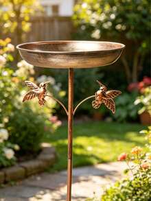 Vintage Copper & Iron Bird Bath & Feeder 2-In-1, Rust-Resistant Garden Decor With Non-Slip Stake - QS121 - View 5