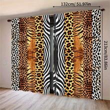 2 piezas Cortinas de dormitorio con estampado de leopardo, tigre y cebra en patchwork semitransparente, diseño de bolsillo para barra sin taladro, colgado con bolsillo para barra, estilo de lujo ligero para cortinas de sala de estar, cortinas de cocina, adecuado para decoración del hogar, decoración de habitación, decoración de casa, material de poliéster, lavable a máquina y a mano - 2pcs - Ver 10