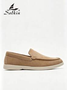 Salkin Mocassins classiques à enfiler pour hommes, chaussures décontractées en daim de couleur unie, style de marque abordable, souples, confortables, respirantes, antidérapantes, résistantes à l'usure, semelle plate, chaussures pour hommes, mode, polyvalentes, pour étudiants, rentrée scolaire, cérémonie de remise des diplômes, style universitaire, chaussures de bureau, formelles, pour fêtes, banquets, mariages, chaussures de marié, printemps, été, automne, grandes tailles pour hommes, plusieurs couleurs disponibles, la taille est petite, veuillez choisir une taille au-dessus - Kaki - Voir 11
