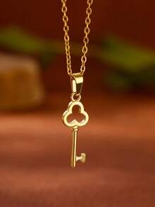 1件奢華三葉草鑰匙吊墜項鍊，銀色不鏽鋼鍊條，極簡百搭飾品，日常通勤與約會禮物 - 多色2 - 查看 5