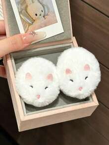 2PCS Cute Girl Fluffy Soft Hamster Hair Clips, Creative Adorable Cartoon Hamster Side Clips, Girly Bangs Duckbill Hair Clips, Updo Braiding Styling Hair Accessories, Quirky Style/Casual School Back To School Season Accessories - Multicolor - View 5