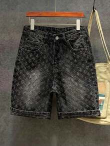 Teen Boys Fashion Embroidered Denim Shorts - Black - View 2