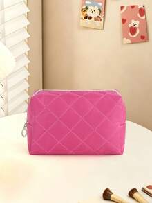 1 Stück einfarbige gesteppte Diamantmuster Damen Make-up Tasche, weicher hautfreundlicher Stoff mit gestepptem Diamantdesign, einfach und elegant; große Kapazität Reise Make-up Tasche, perfektes Geschenk für Mädchen, multifunktionale Beauty-Tool Aufbewahrungstasche. - Verschiedenfarbig - Übersicht 10