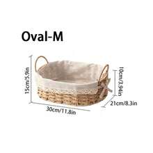 1pc/2pcs Paper Woven Storage Basket With Handle, Lace Decor Desktop Organizer Box, Rectangular Cosmetic, Key, Remote Control, Snack, Clothing And Toy Storage Basket, Home Multi-Functional Decorative Storage Rack, Halloween And Christmas Gift, Minimalist Style, Clean - Khaki - View 13