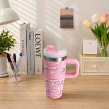 600ml Thermal Mug With Handle, Lid And Straw – Flower Print 1866-600ml - 羅莎 1 - 查看 3