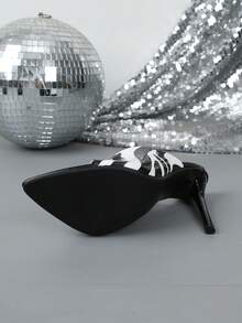 Spring Summer Fashion High Heel Pointed Toe Easy Wear Sandals - Black and White - View 4