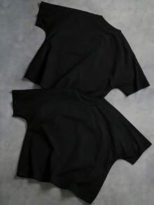 Men's Short Sleeve Batwing T-Shirt, Vintage Street Style, Solid Color Versatile, Suitable For Daily Wear - Black - View 4