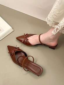 Women's Fashion Pointed Toe Plus Size Bow Knot Spring/Autumn Two-Way Wear Slingback Comfortable Slingback High Heel Pumps - Brown - View 3