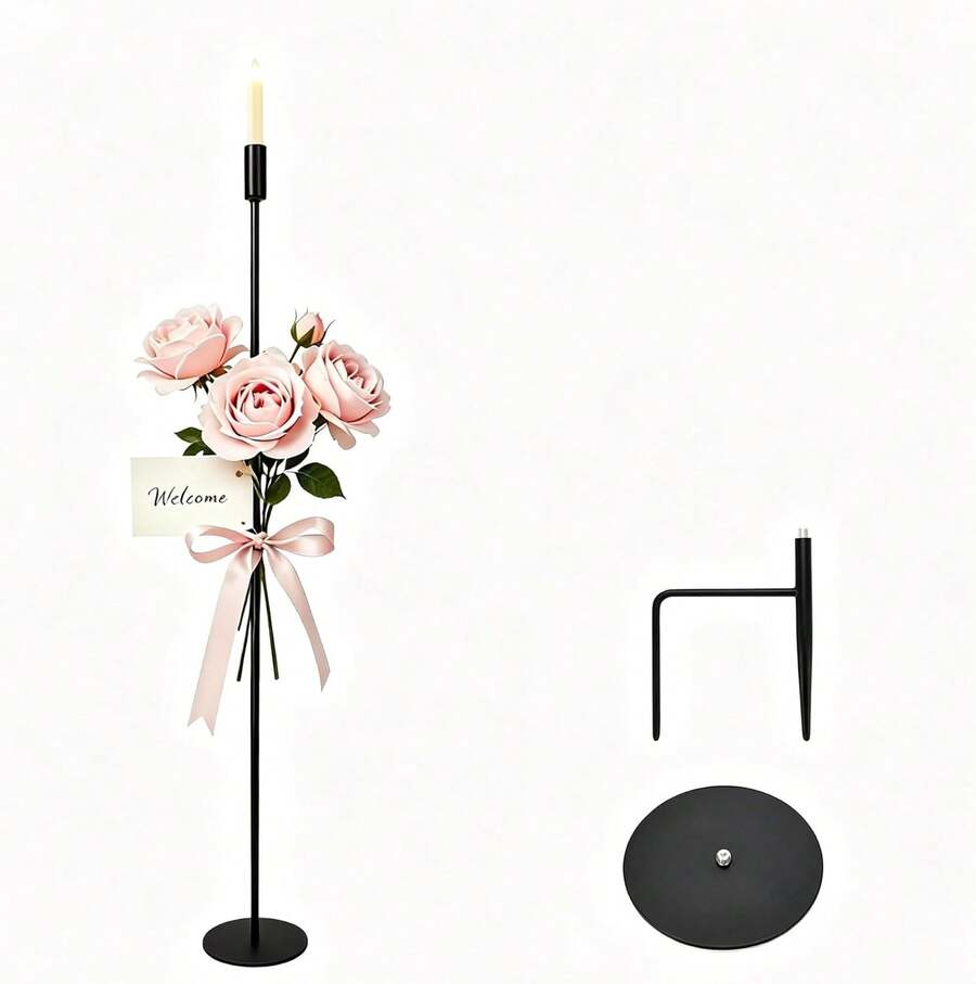 Vincidern 1Pcs Tall Adjustable Black Candle Holder With Ground Stake For Wedding Centerpieces, 51.1in Floor Candle Holder Metal Taper Candlestick For Formal Events Church Holiday Bonfire Party Decor - 落地燭台黑 - 查看 1