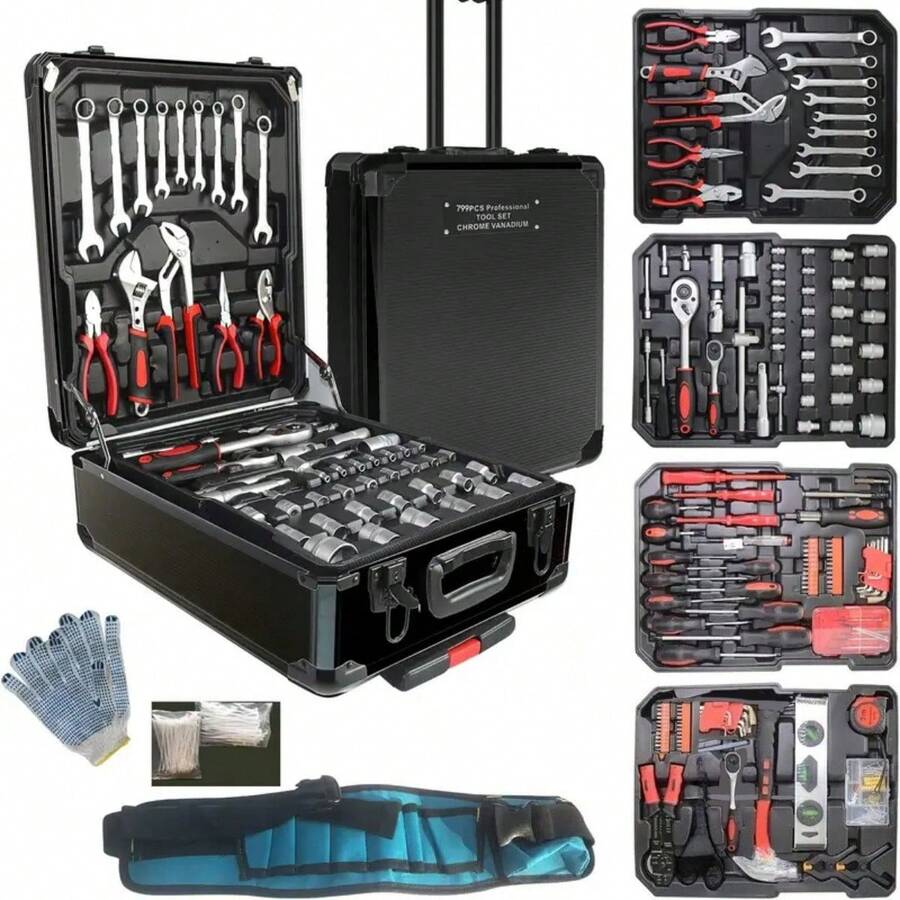 115/46pcs Professional Car Repair Tool Set: Portable, Durable And Easy To Use Ratchet Wrench Set - Suitable For Car, Boat, Motorcycle Repair, Home Industrial Repair - Includes Carrying Case - Multicolor - View 1
