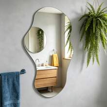 1pc Frameless Asymmetrical Organic Wavy Mirror Wall Decor Sticker, Asymmetric Wavy Pebble Decorative Mirror, Modern Wabi-Sabi Style Bathroom Entryway Bedroom Living Room Vanity Home Decor - 2mm - View 7