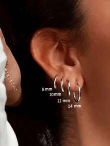 8pcs/Set Stainless Steel Solid Hoop Ear Cuff Earrings (Unisex), 18K Gold Plated Mini Ear Cartilage Rings, Stackable Design - Ear Studs - View 7