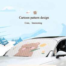Cute Bear Print Car Windshield Cover, All-Season Sun Shade & Snow Cover, Lucky Bear & Tulip Cartoon Pattern, Durable Fabric, Sweet Casual Style, Universal Front Windshield Sun Shade, Frost & Dust Protection, Suitable For All Year Round - A - View 9