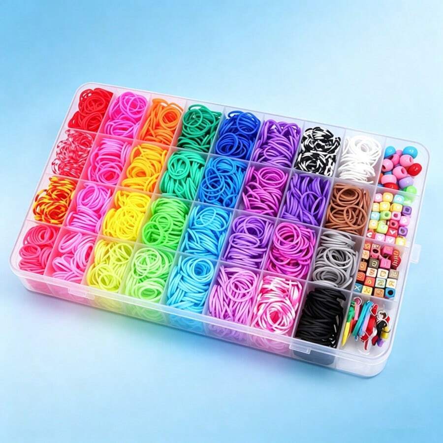 2650pcs Rainbow Silicone Rubber Band Craft Set - DIY Bracelet Making Kit With Cute Animal And Floral Patterns, Letter Charms - Creative Gift Idea, No Power Required - Bead Kit - View 1