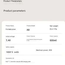 Blender dan Juicer Genggam Portabel Tanpa Kabel Isi Ulang USB - Mudah Dibersihkan, Sempurna untuk Smoothie, Milkshake, dan Minuman Buah Segar, Kapasitas 600ml, Baterai Isi Ulang 1800*2mAh, - Sempurna untuk Rumah, Kantor, Perjalanan, dan Aktivitas Luar Ruangan, Blender Smoothie Mini untuk Minuman Segar - MultiWarna - View 12