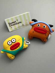 1Pc 3D Cute Big Mouth Monster Silicone Earbuds Case With Plastic Ring Hook, Shockproof Protective Cover Compatible For AirPods2/1/3/4 & Pro/Pro2/Pro3, Portable For Airport Travel Daily Commute & Outdoor, Funny Cartoon Monster Style Earphone Accessory - Multicolor - View 2