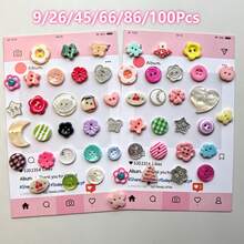 9/26/45/66/86/100Pcs Creamy Color Ins Style Cute Fresh Buttons, Colorful Resin Buttons DIY Handmade Jewelry Decoration Accessories, Sewing Supplies Small Buttons, Asymmetrical Decorative Buttons Mixed Random Styles - Multiple Styles - View 1
