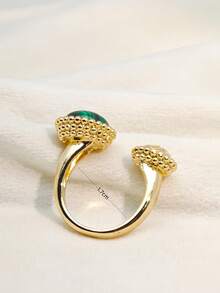 1 pièce Bague ouverte hémisphérique de design luxueux, bague pour femme en cuivre plaqué or avec pierre de zircone - Vert - Voir 3