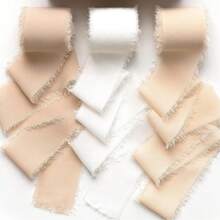 3 Rollos 3 Colores Cinta de Gasa de Alta Calidad Hecha a Mano con Borde, Adecuada para Invitaciones de Boda, Día de la Madre, Ramos de Novia, Envoltura de Regalos, Manualidades DIY - Champán blanco caqui - Ver 7