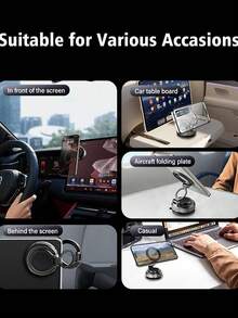 CyberDyer Car Vacuum Suction Cup Phone Holder, Compatible With Magsafe, 3-Axis Adjustment, 360° Rotation, 180° Folding Magnetic Mount, Suitable For Rearview Mirror/Car Interior/All Smartphones - Black - View 4