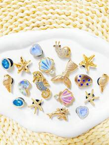 20pcs Gold Ocean Series Shoe Charms (Starfish, Palm Tree, Shell, Conch, Heart) Suitable For Clog DIY Decoration Accessories, Perfect Birthday Party And Holiday Gift Choice - 18 Gold - View 3