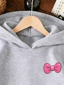 Tween Girl Cartoon Cat Print Warm Crew Neck Sweatshirt - Grey - View 3