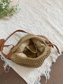 2026 New Woven Bag For Women, Fashion Hollow Breathable Versatile Crossbody Bag, Large Capacity Vacation Beach Shoulder Bag - Khaki - View 8