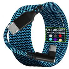 Cable trenzado de ángulo 90° de Tipo-C a Tipo-C compatible con Samsung, serie Apple/ y otros dispositivos cargador de smartphone - Azul - Ver 1