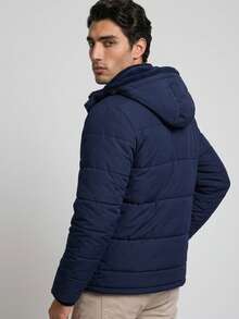 Men's Thermal Waterproof Lined Jacket With Hood, Winter Coat For Cold Weather - Navy Blue - View 5