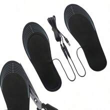 1 Pair Trimmable Heated Insoles, Washable, Compatible With Power Bank, Suitable For Indoor And Outdoor Use, Winter Warmth Essential - Black - View 5
