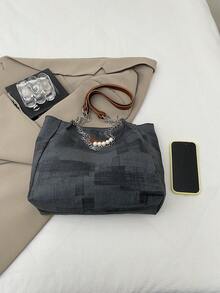 New Solid Color Luxury High-End Versatile Women's Shoulder Tote Bag - Black - View 5