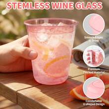12oz Disposable Stemless Glasses,PET Solo Disposable Cups,Party Clear Plastic Wine Glasses For Parties Birthday,Wedding,Meeting,Christmas Party Supplies. (100, Pink) - 50 - 查看 3
